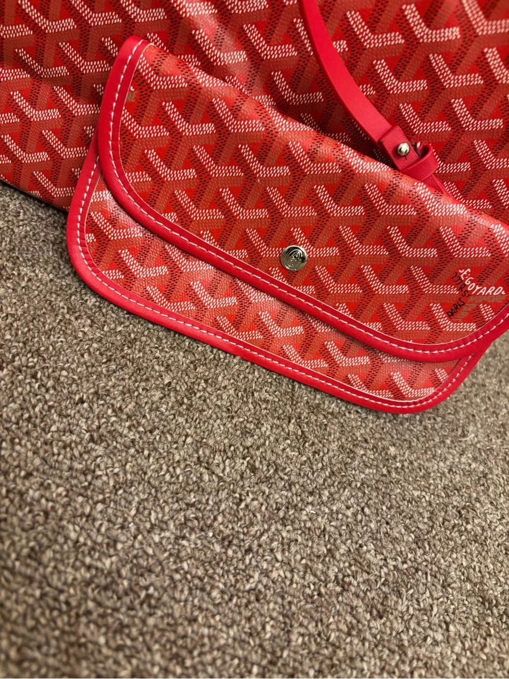 Red Patterned Tote with Matching Pouch - Designer-Inspired
